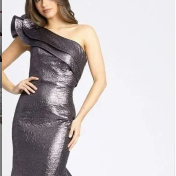 MAC Duggal ONE-SHOULDER RUFFLED TRUMPET GOWN - Picture 3 of 4